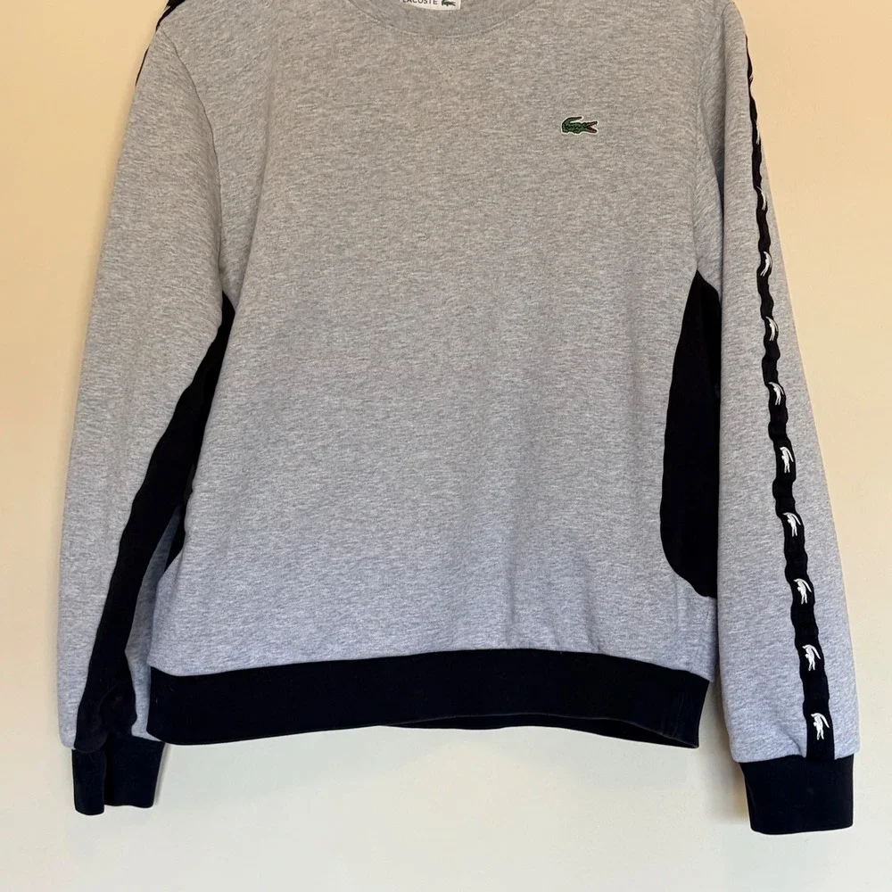 Lacoste Gray Crewneck Colorblock Logo Fleece Sweatshirt Mens 4 Medium Sporty